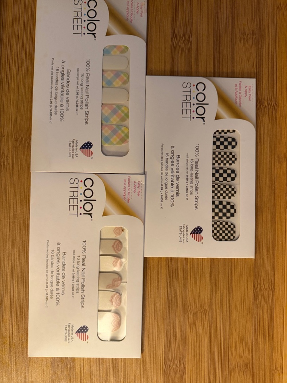 Color Street Nail Strips - Pastel Plaid, Black & White Checkerboard, Blush Lace